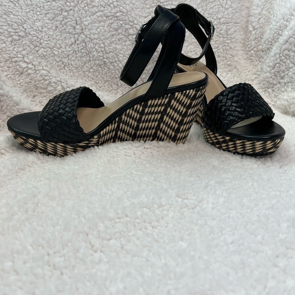 Impo platform wedge sandals black faux leather size 7 M